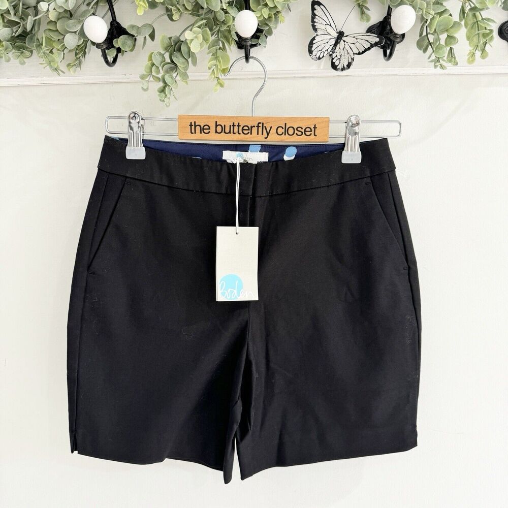 New Boden Black Canvas Chino Shorts Size 2 6” Inseam